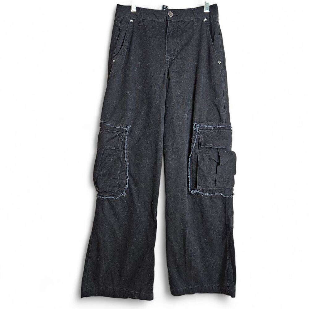 Forever 21 Womens Black Wide-Leg Y2K Grunge Cargo Pants Size S with flaws